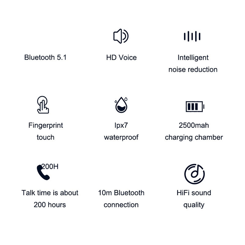 Wireless Bluetooth Earphones with 2500mAh Charging Box Touch Control TWS Headphones Waterproof Sports Earbuds Wireless Bluetooth Earphones with 2500mAh Charging Box Touch Control TWS Headphones Waterproof Sports Earbuds